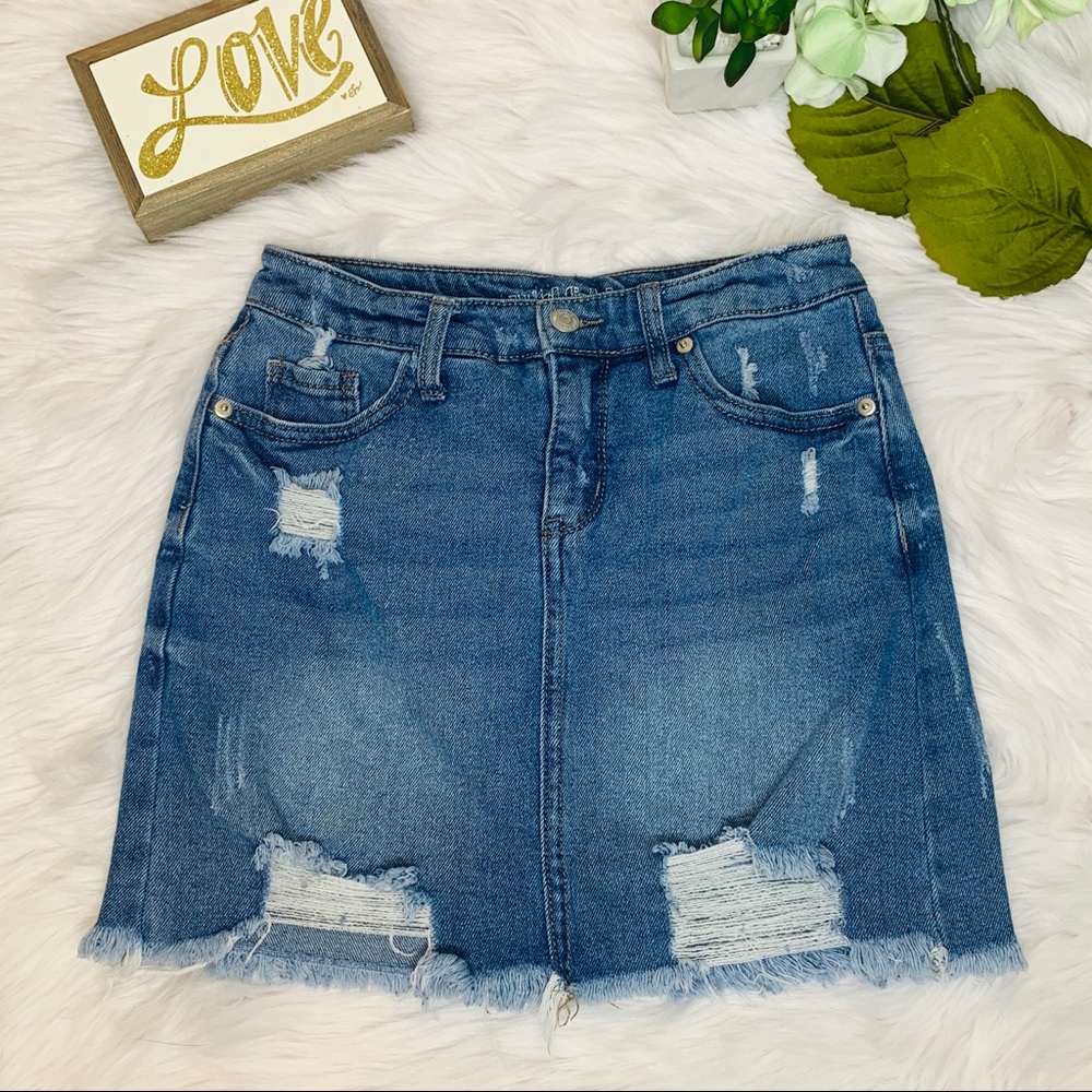 Medium Wash Distressed Jean Skirt Wild Fable Size 0